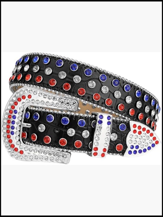 Western Plastic Buckle Rhinestone Belt for Men & Women main image 5